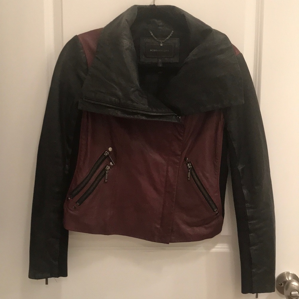 BCBGMAXAZRIA 100% Leather Two Toned Coat